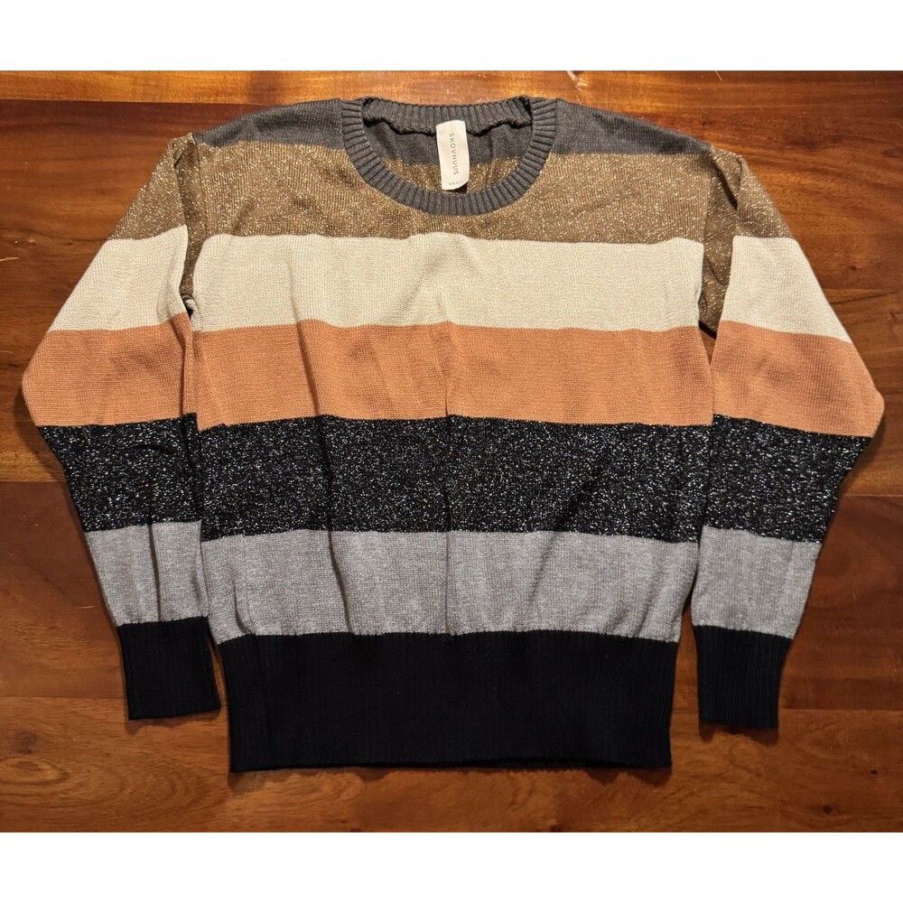 Skovhuus Denmark Striped Colorblock Metallic Knit Sweater Pullover Women’s Small